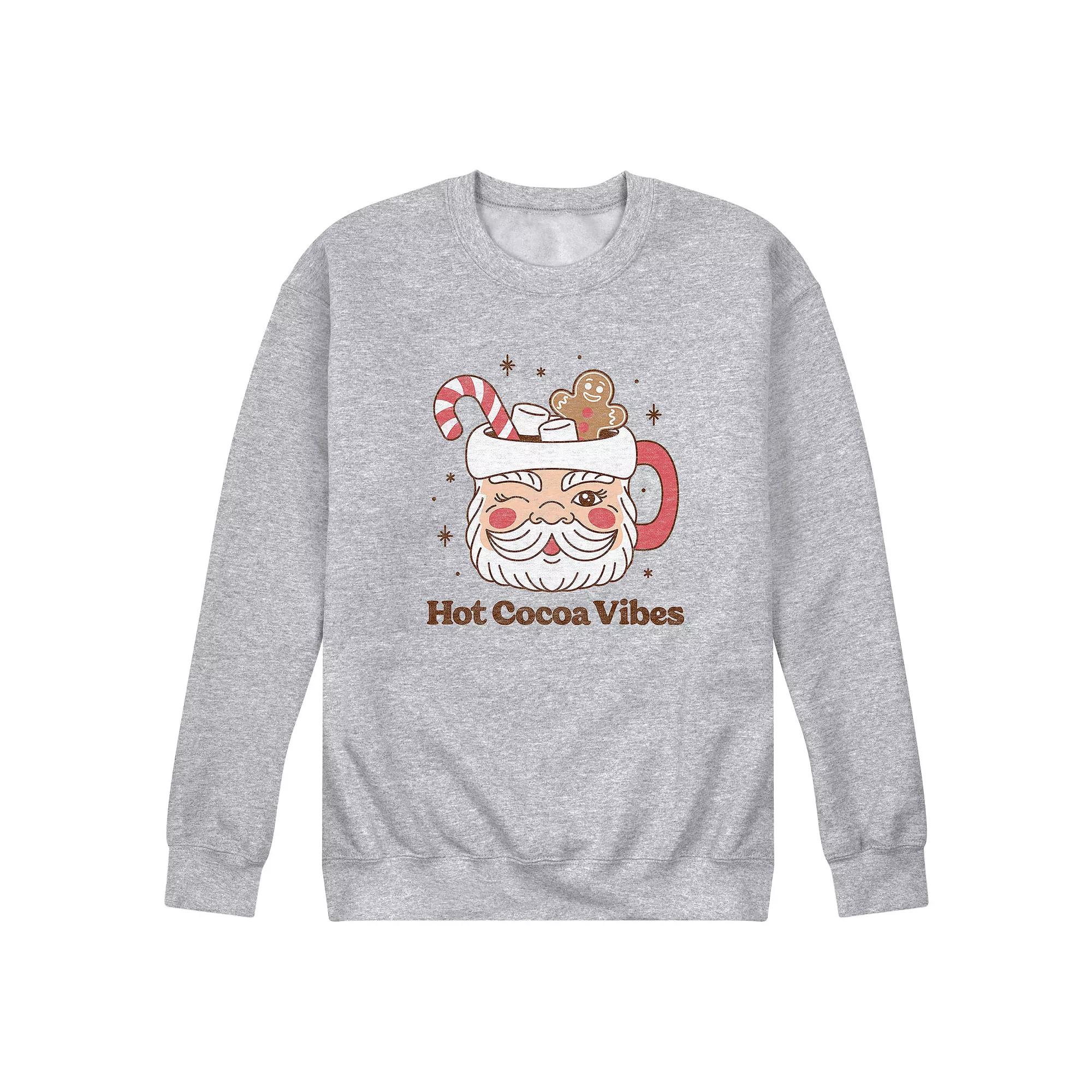 Men's Hot Cocoa Vibes Retro Santa Mug Fleece Sweatshirt,  Product Image