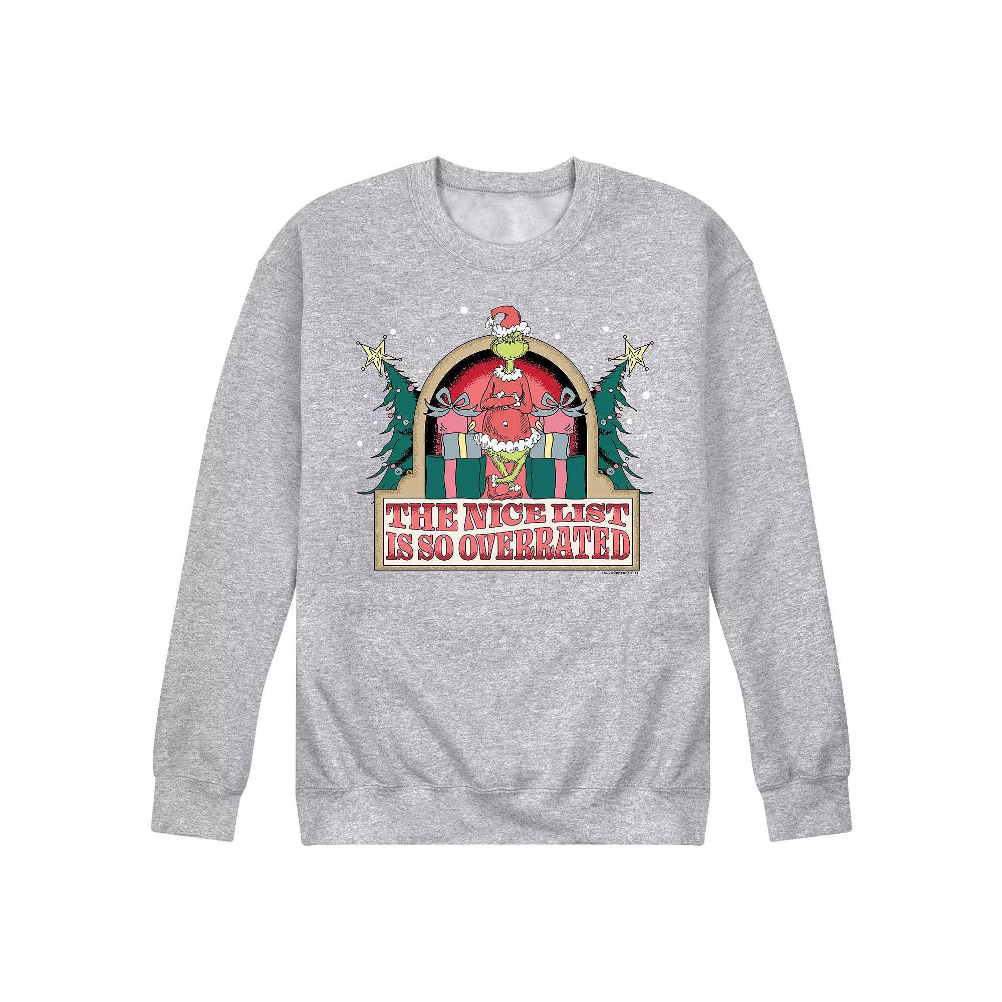 Men's Dr. Seuss The Grinch Nice List Is Overrated Fleece Sweatshirt,  Product Image