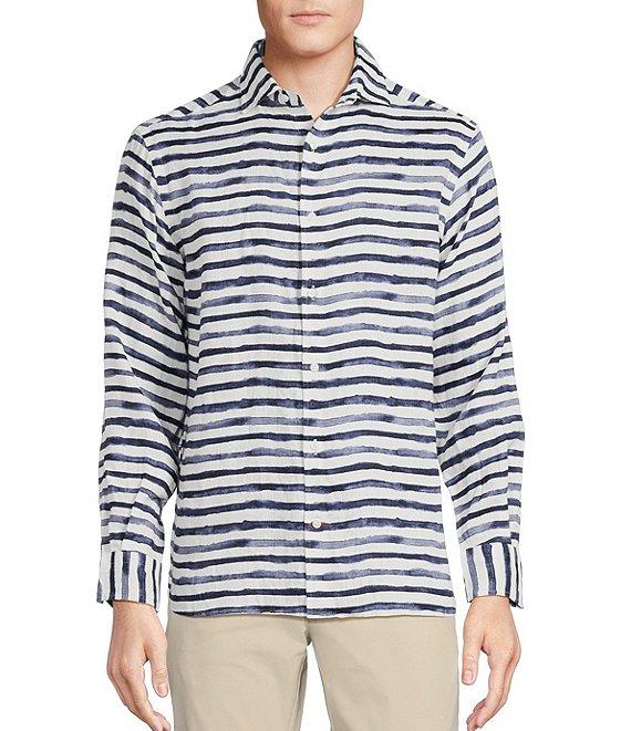 Cremieux Blue Label French Linen Watercolor Stripe Long Sleeve Woven Shirt Product Image