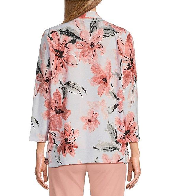 Multiples Knit Pink Print 3/4 Sleeve Open-Front Matching Tank Top Set Product Image