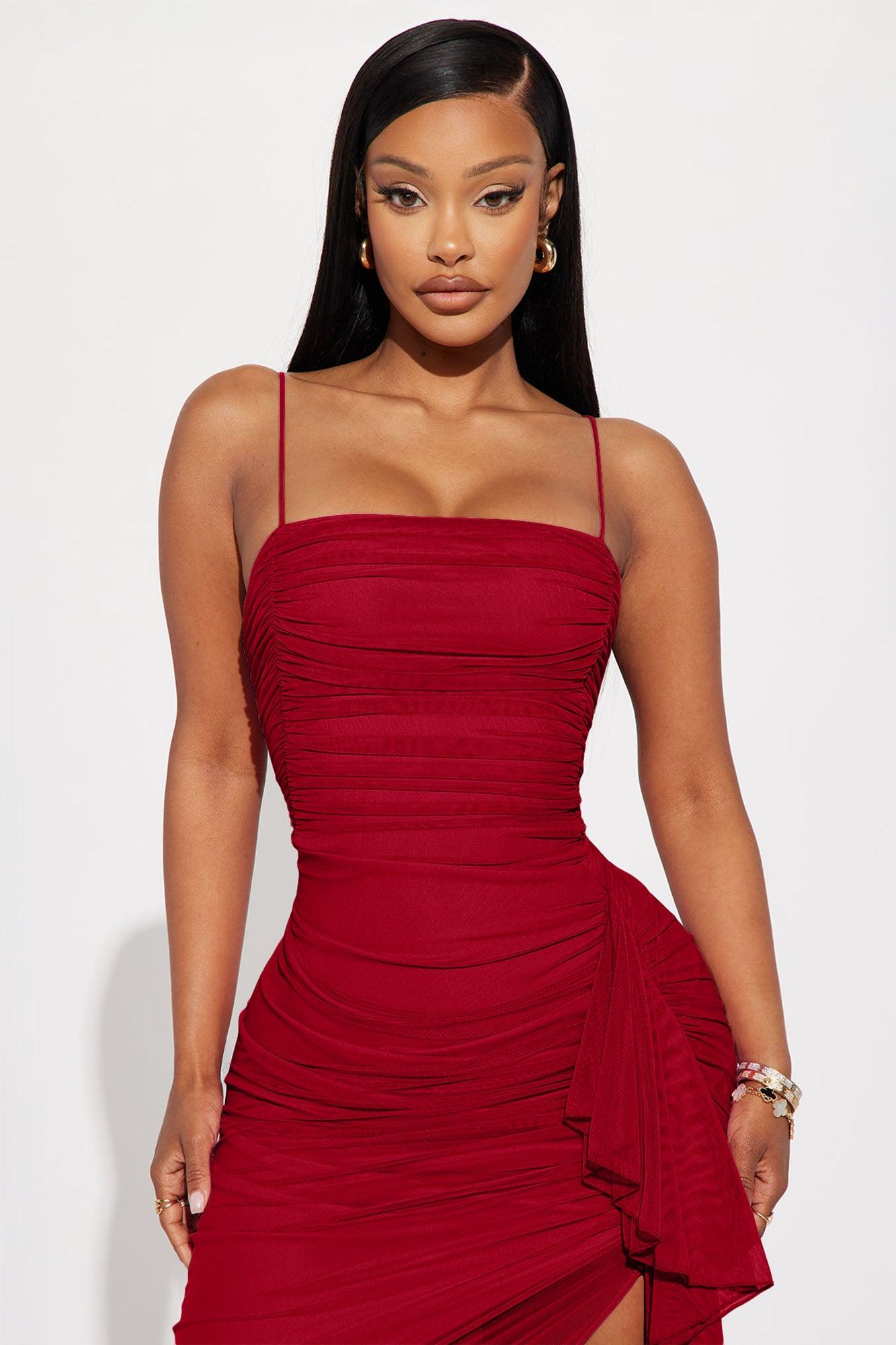 Pretty Lady Ruched Midi Dress - Red Female Product Image