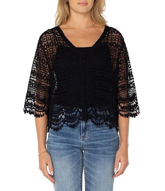 Liverpool Los Angeles Lace V-Neck Short Sleeve Bolero Topper Cardigan Product Image