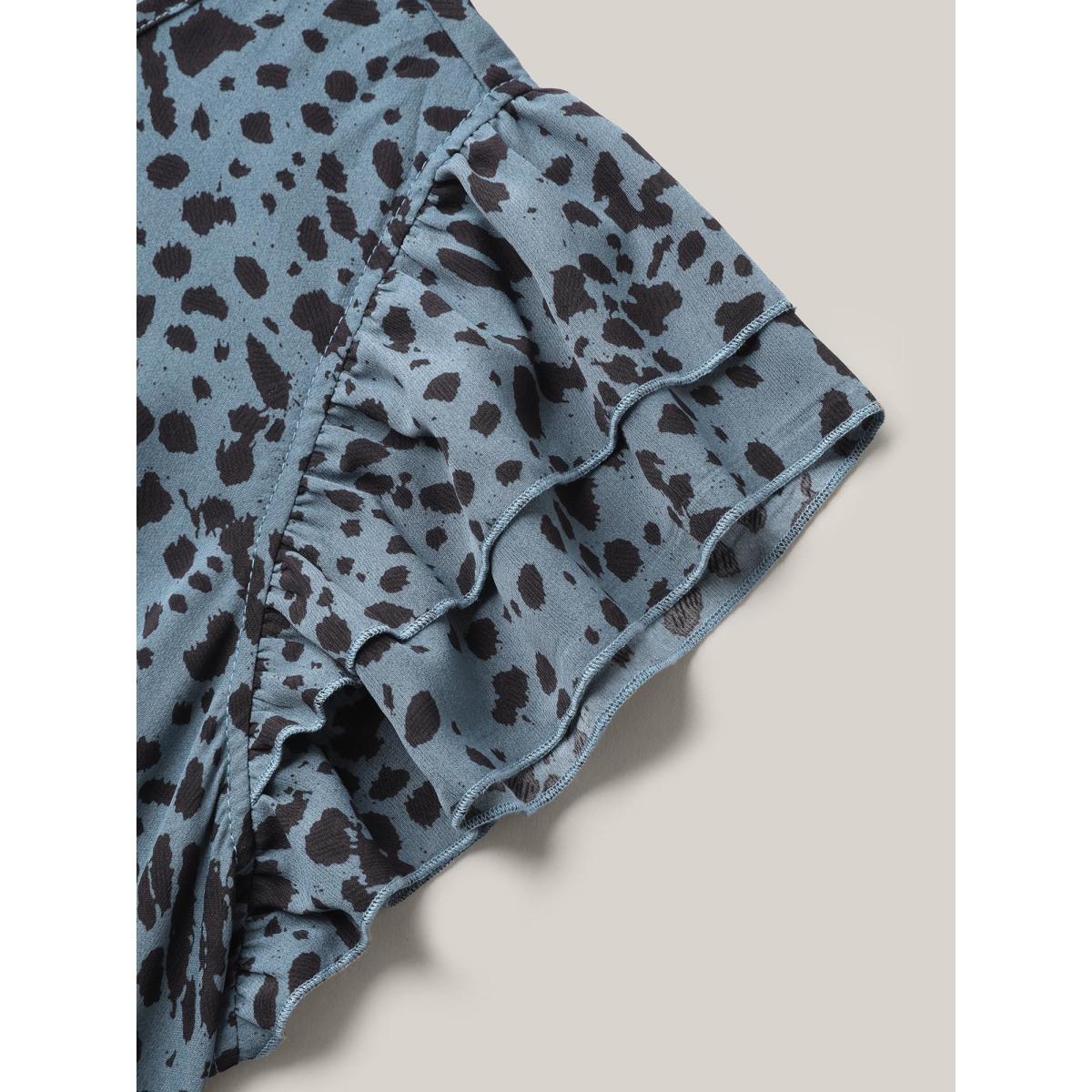 Plus Size Leopard Print Flutter Sleeve Tiered Midi Dress Stone Women At the Office Ruffles Flat collar with V-notch Cap Sleeve Curvy BloomChic 30/6X Product Image