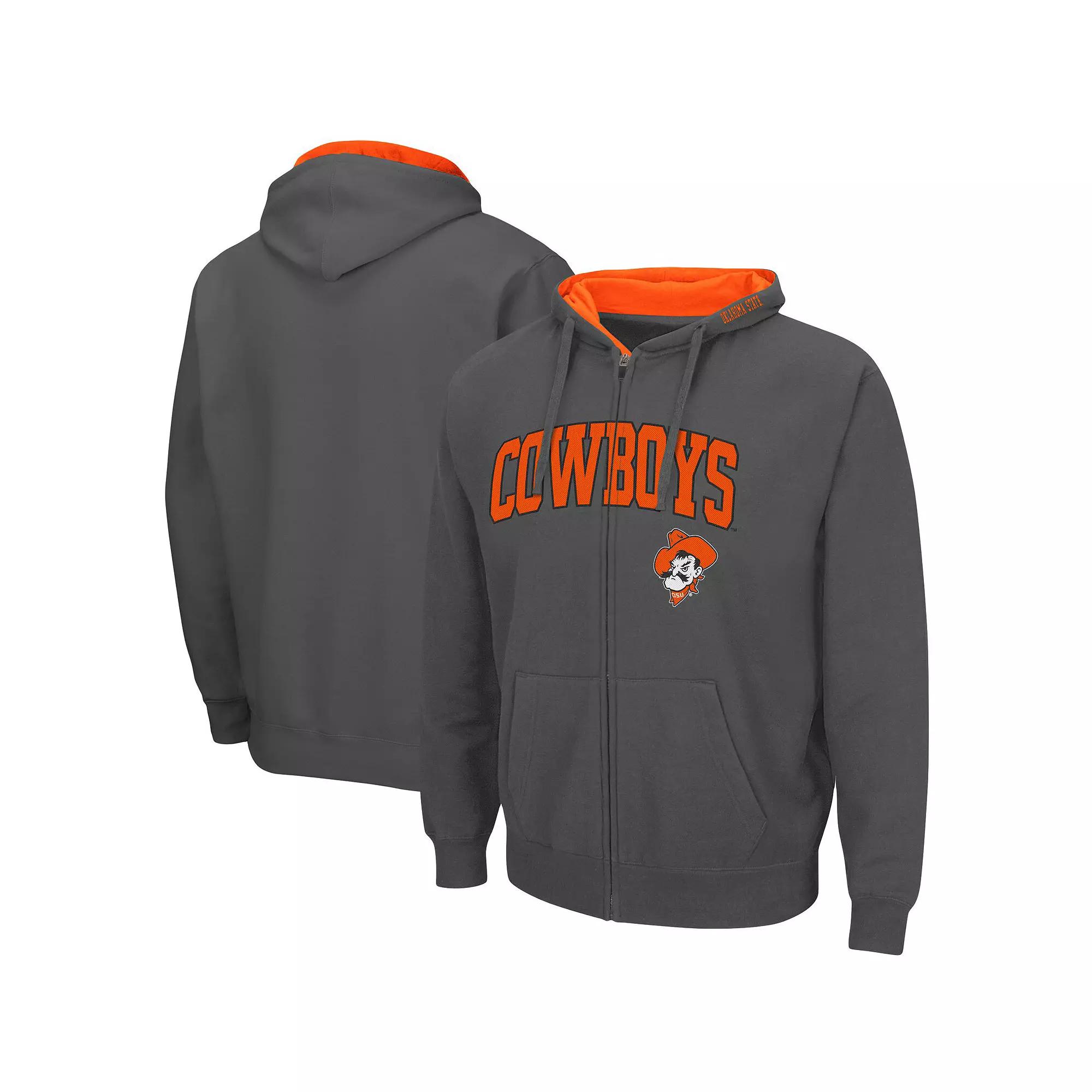 Men's Colosseum Charcoal Oklahoma State Cowboys Arch & Logo 3.0 Full-Zip Hoodie,  Product Image