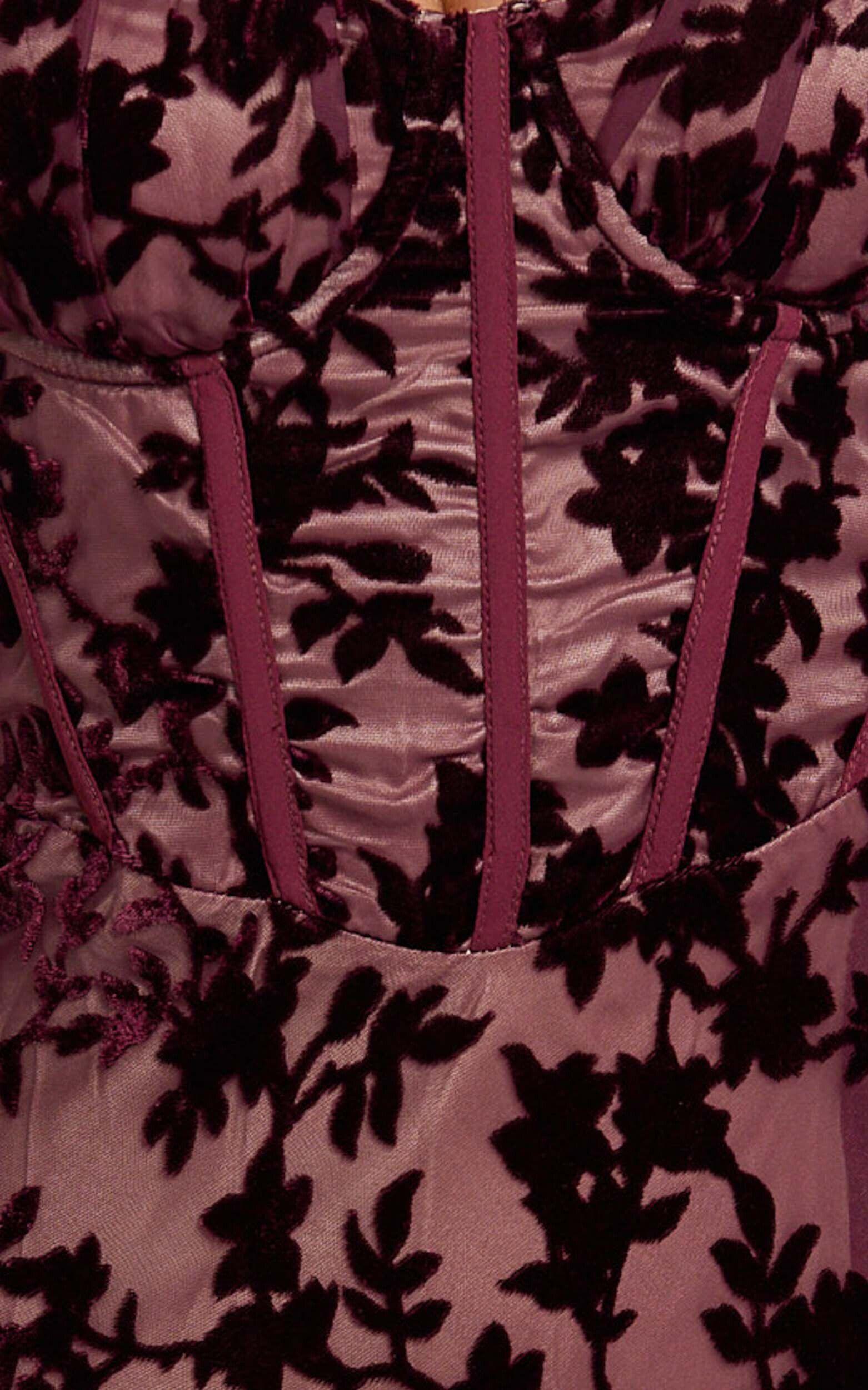 Violeta Maxi Dress - Corset Front Burnout Dress in Wine Product Image