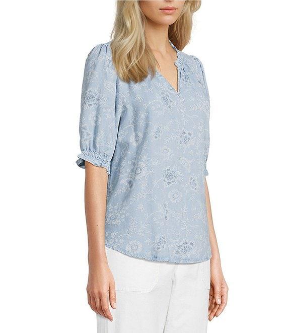 Nurture Elbow Sleeve Notch Neck Top Product Image