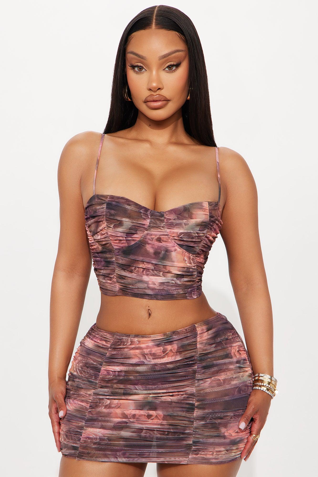 Hard To Please Ruched Mini Skirt Set - Mauve/combo Female Product Image