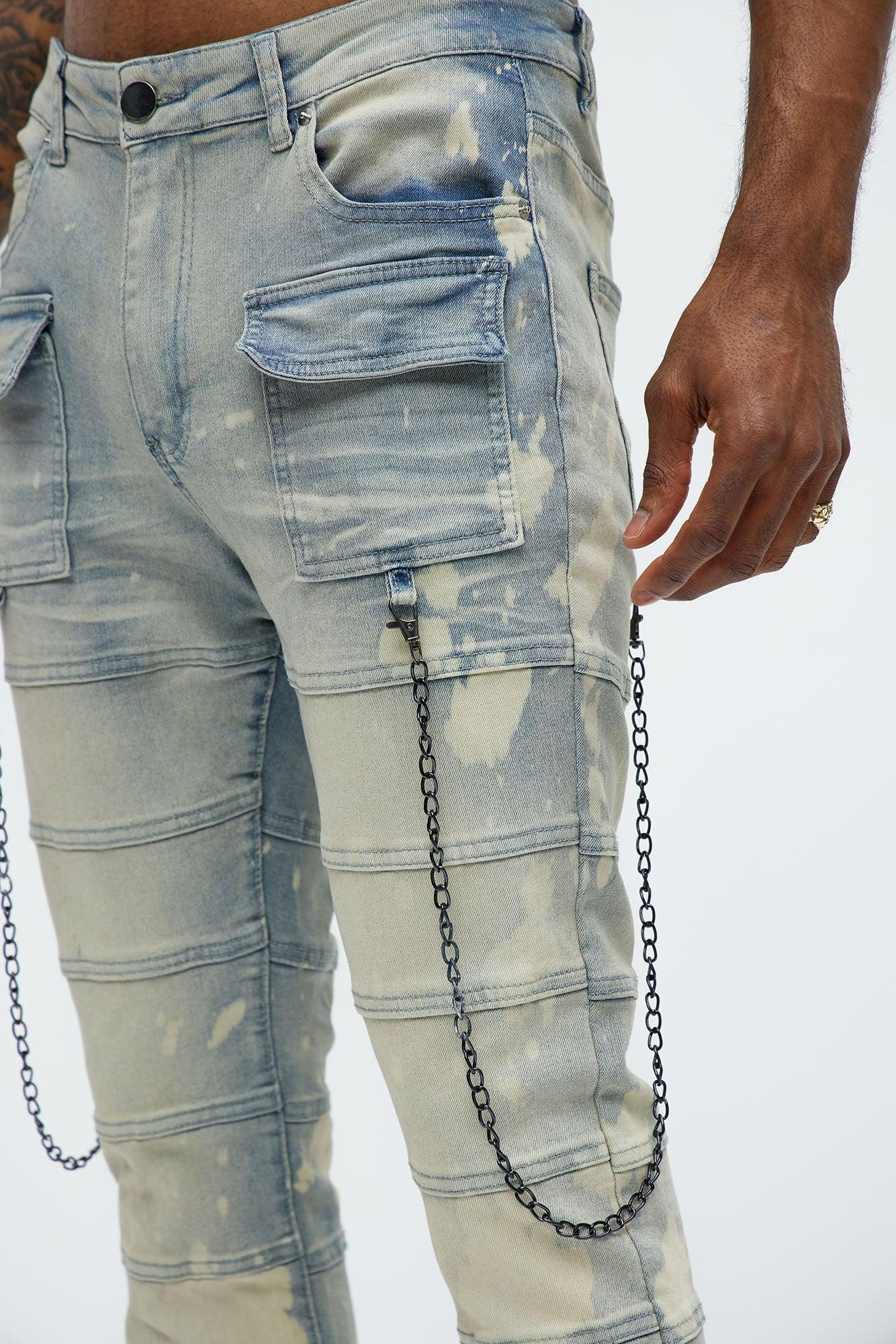 Stacked Slim Flare Paneled Chain Jeans - Light Blue Wash Product Image