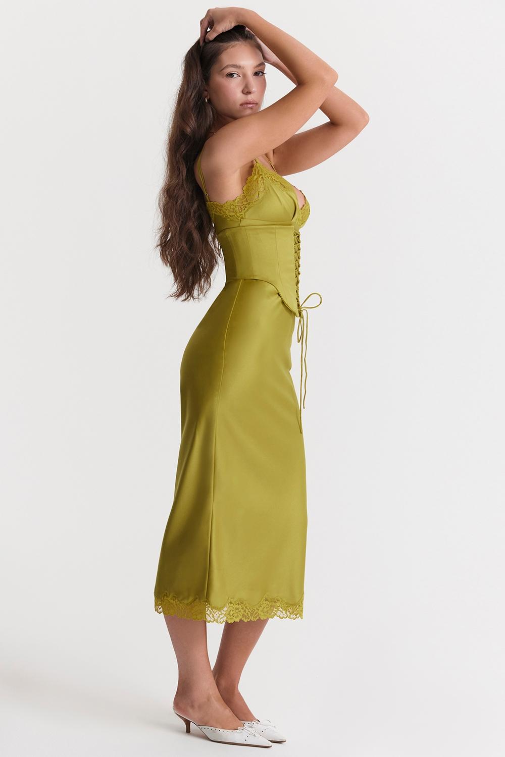 Salma  chartreuse satin slip dress Product Image