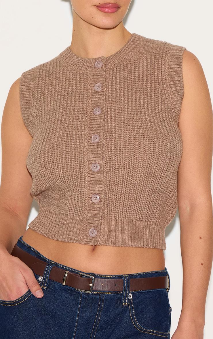 Mushroom Chunky Knit Sleeveless Sweater Product Image