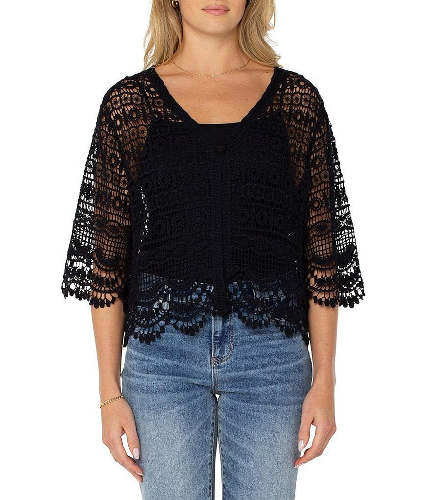 Liverpool Los Angeles Lace V-Neck Short Sleeve Bolero Topper Cardigan Product Image