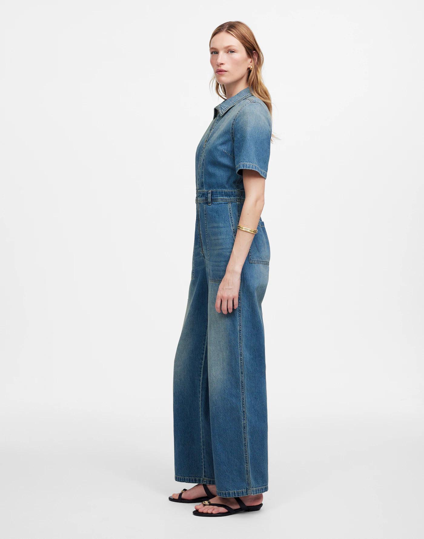 Zip-Front Denim Coveralls in Robertson Wash Product Image