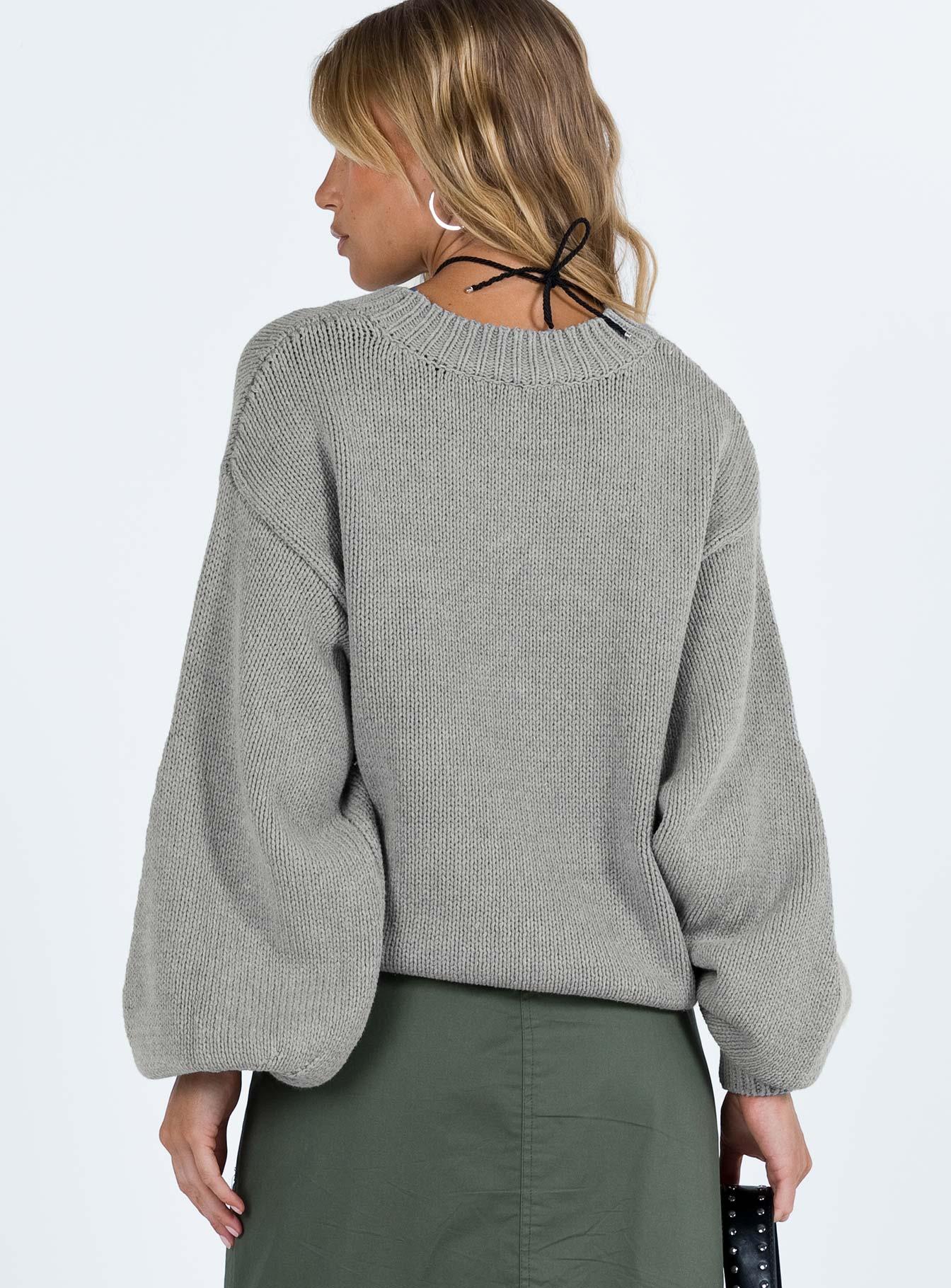 Harmony Balloon Sleeve Knit Sweater Grey Product Image