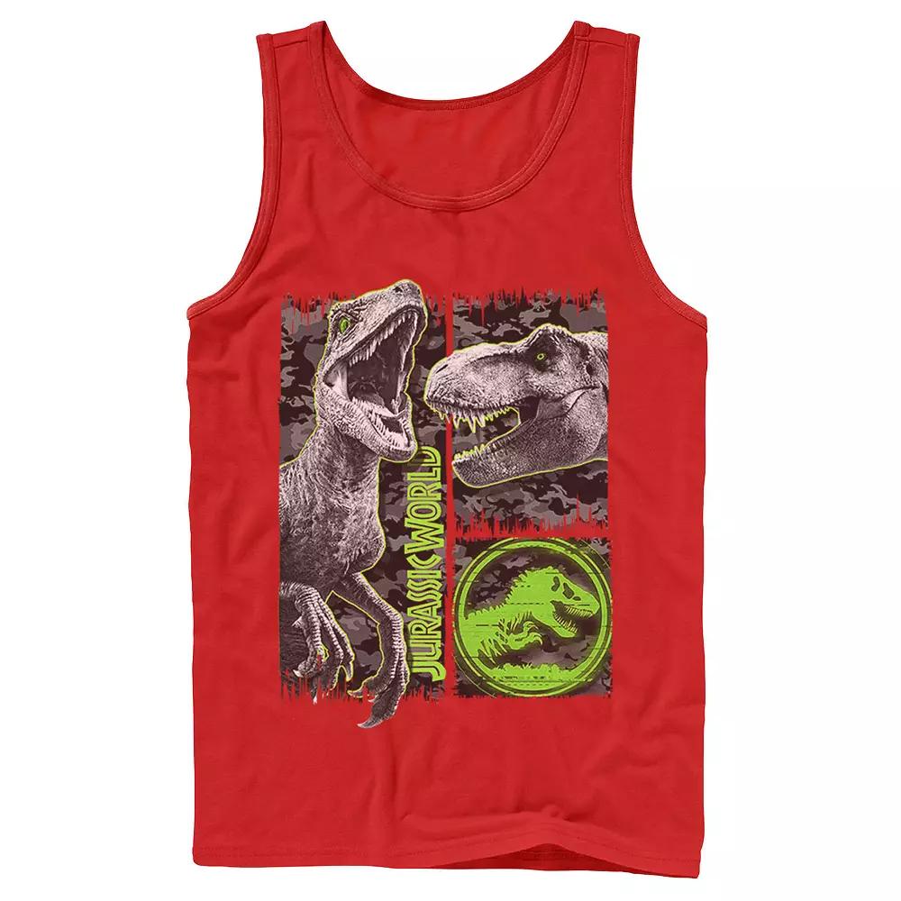 Men's Jurassic World Two Raptor T-Rex Camo Scratch Tank Top,  Product Image
