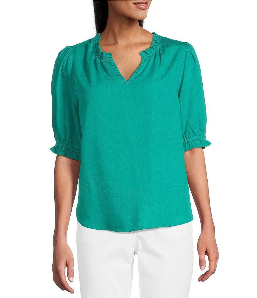 Nurture Petite Size Elbow Sleeve V-Neck Top Product Image
