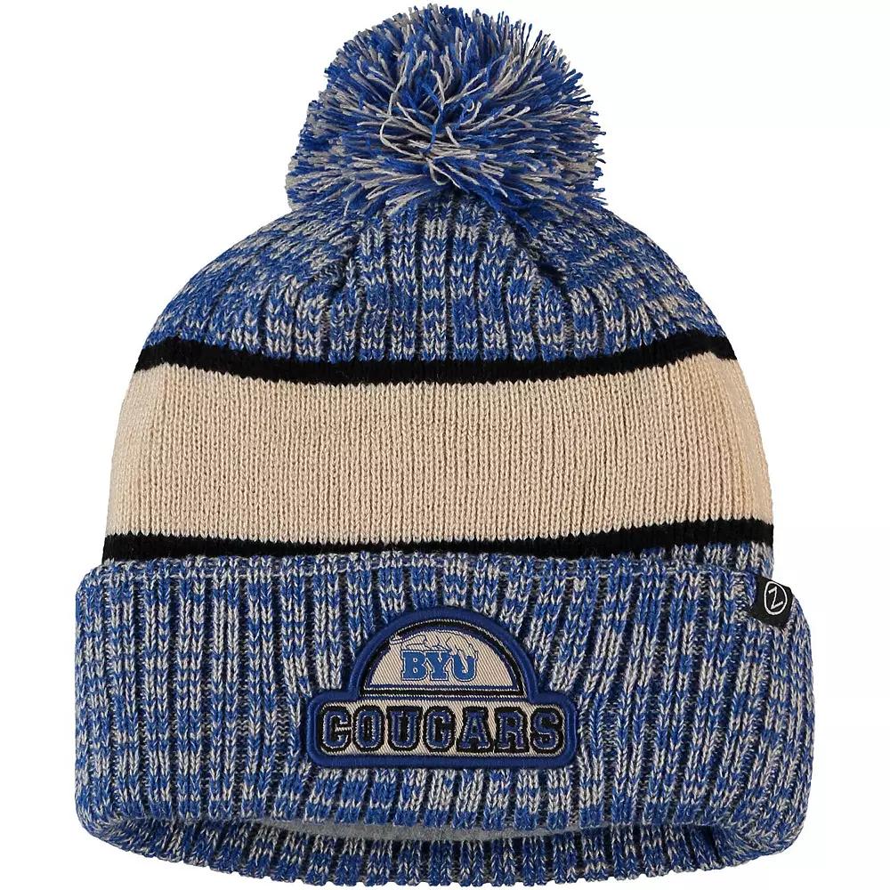 Men's Zephyr Royal/Cream BYU Cougars Brighton Cuffed Knit Hat with Pom, Blue Product Image
