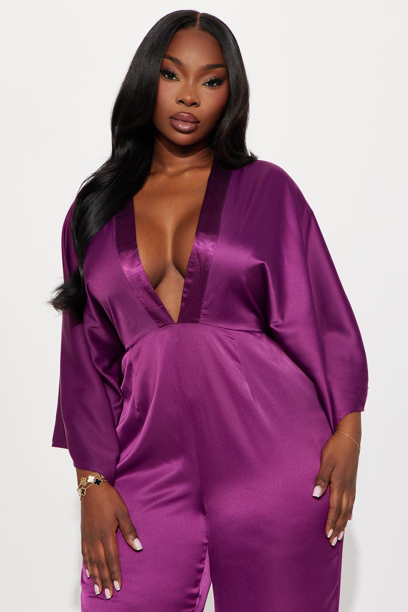 Daphne Satin Wide Leg Jumpsuit - Plum Female Product Image