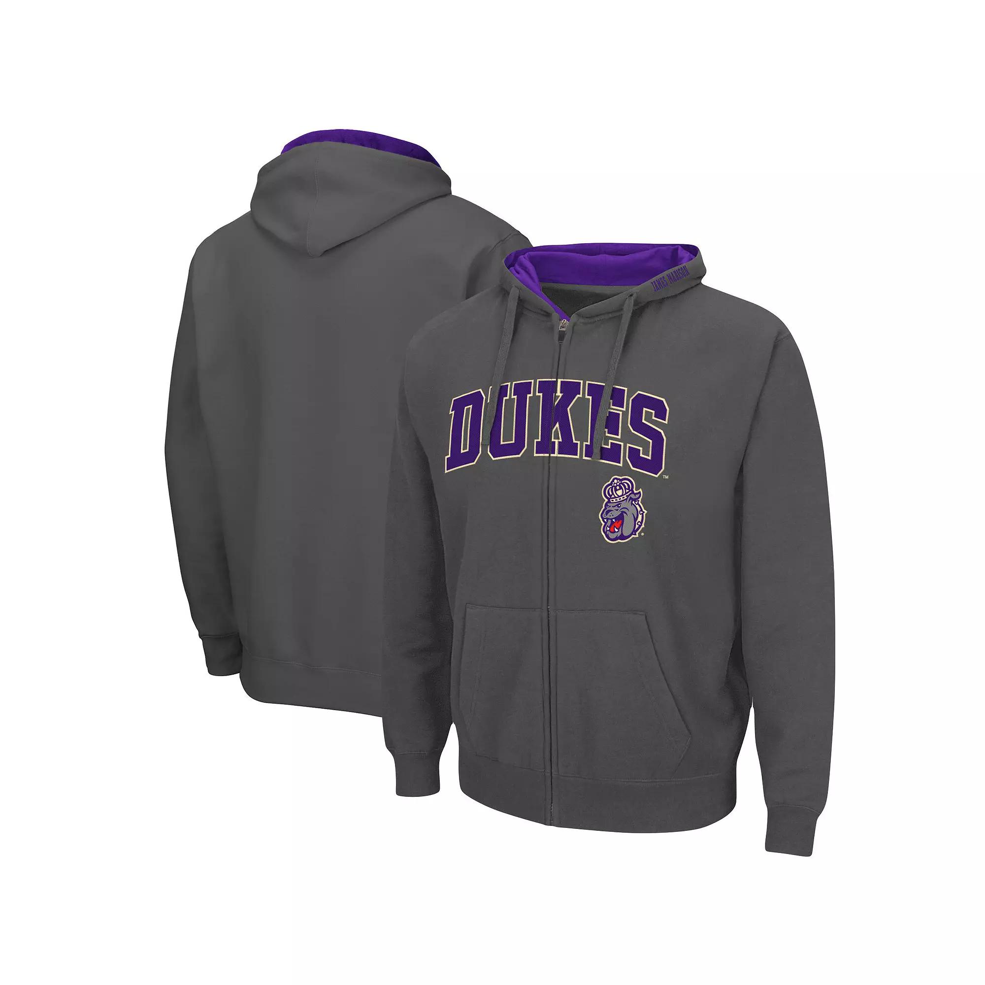 Men's Colosseum Charcoal James Madison Dukes Arch & Logo 3.0 Full-Zip Hoodie,  Product Image