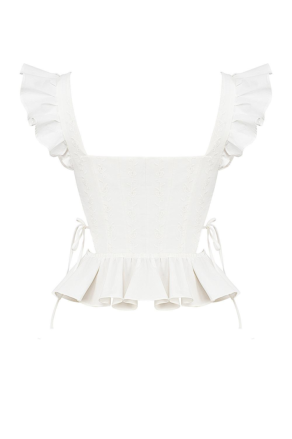 Lilibet  white embroidered cotton peplum corset top - sale Product Image