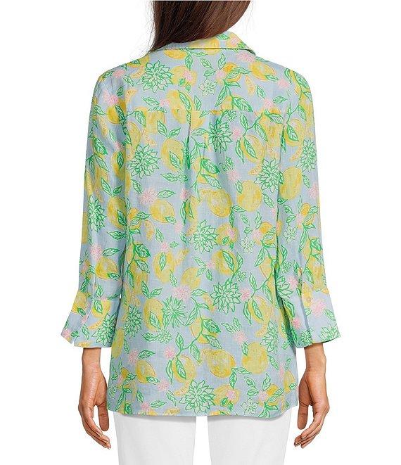 Lilly Pulitzer Riverlyn Seacoast Linen Make Lemonade Fruit Print Point Collar Long Sleeve Tunic Product Image