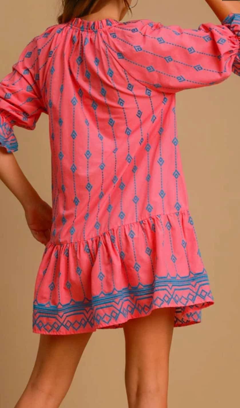 Embroidered Split Neck Dress Product Image