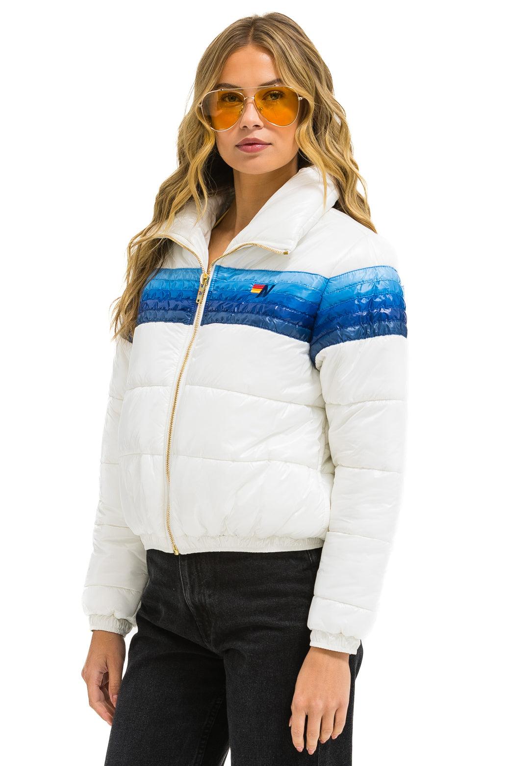 5 STRIPE APRES JACKET - GLOSSY WHITE // BLUE STRIPES Female Product Image