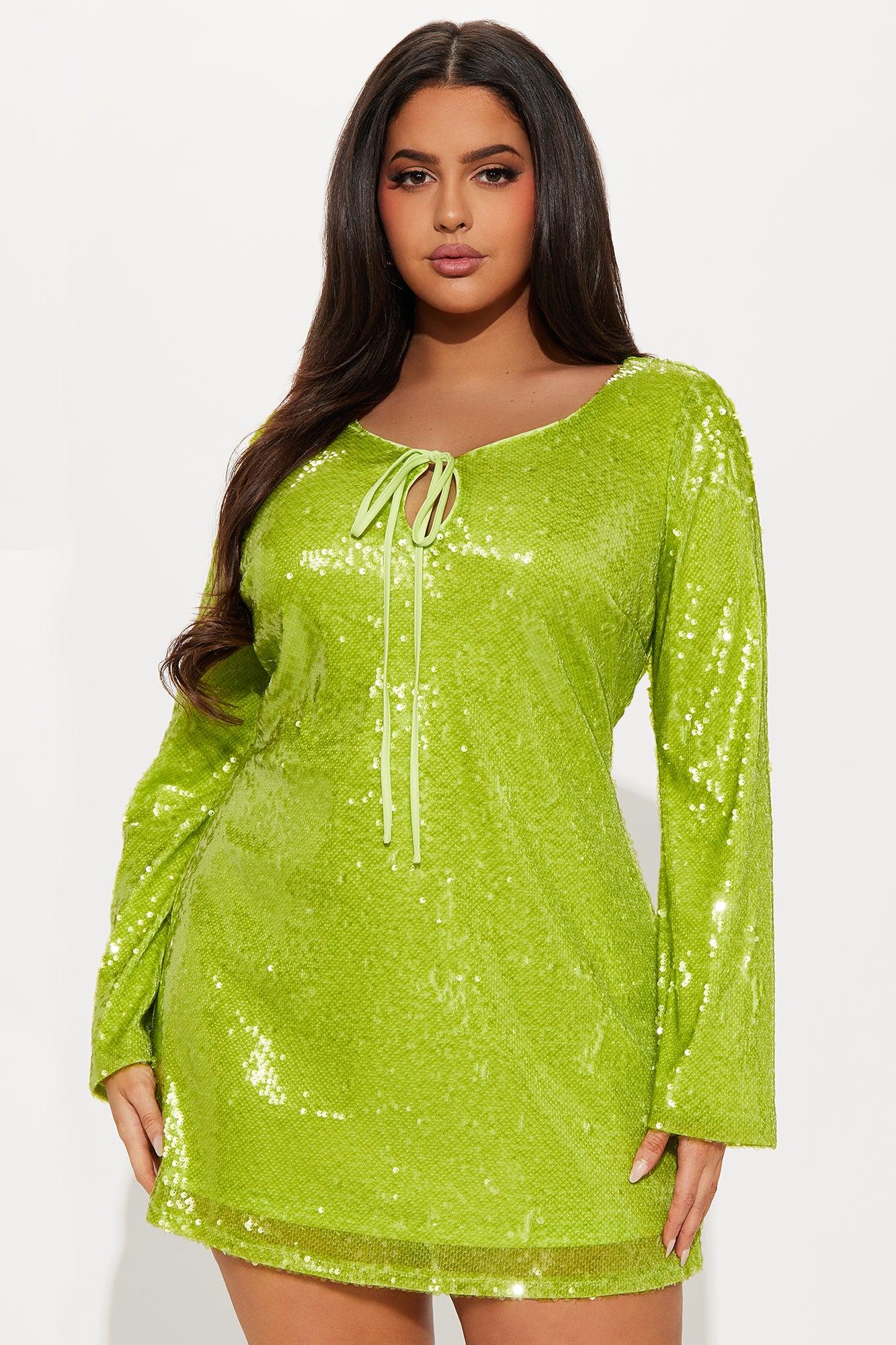 Disco Diva Sequin Mini Dress - Lime Product Image