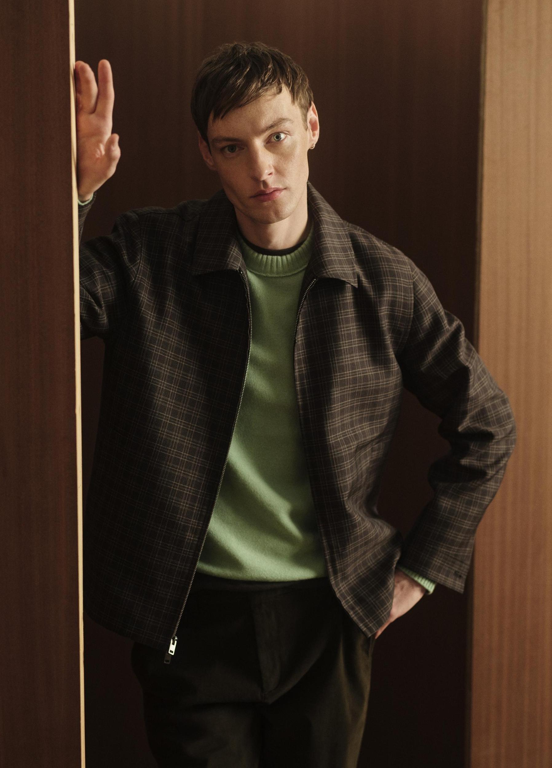 Plaid Wool-Blend Zip Jacket Product Image