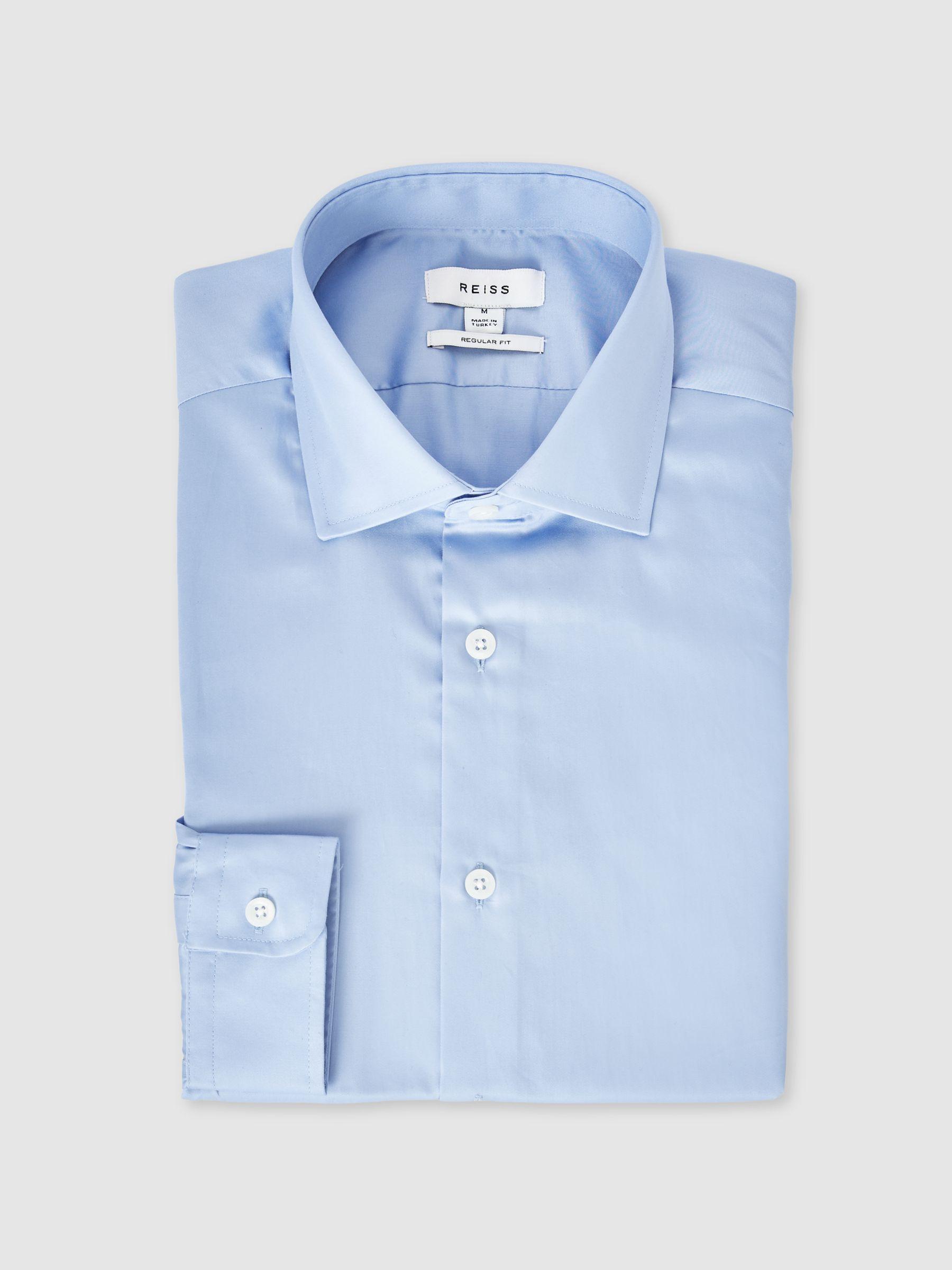 Cotton Sateen Shirt in Blue Stripe Product Image