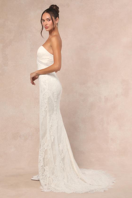 Lovita White Lace Strapless Mermaid Maxi Dress Product Image