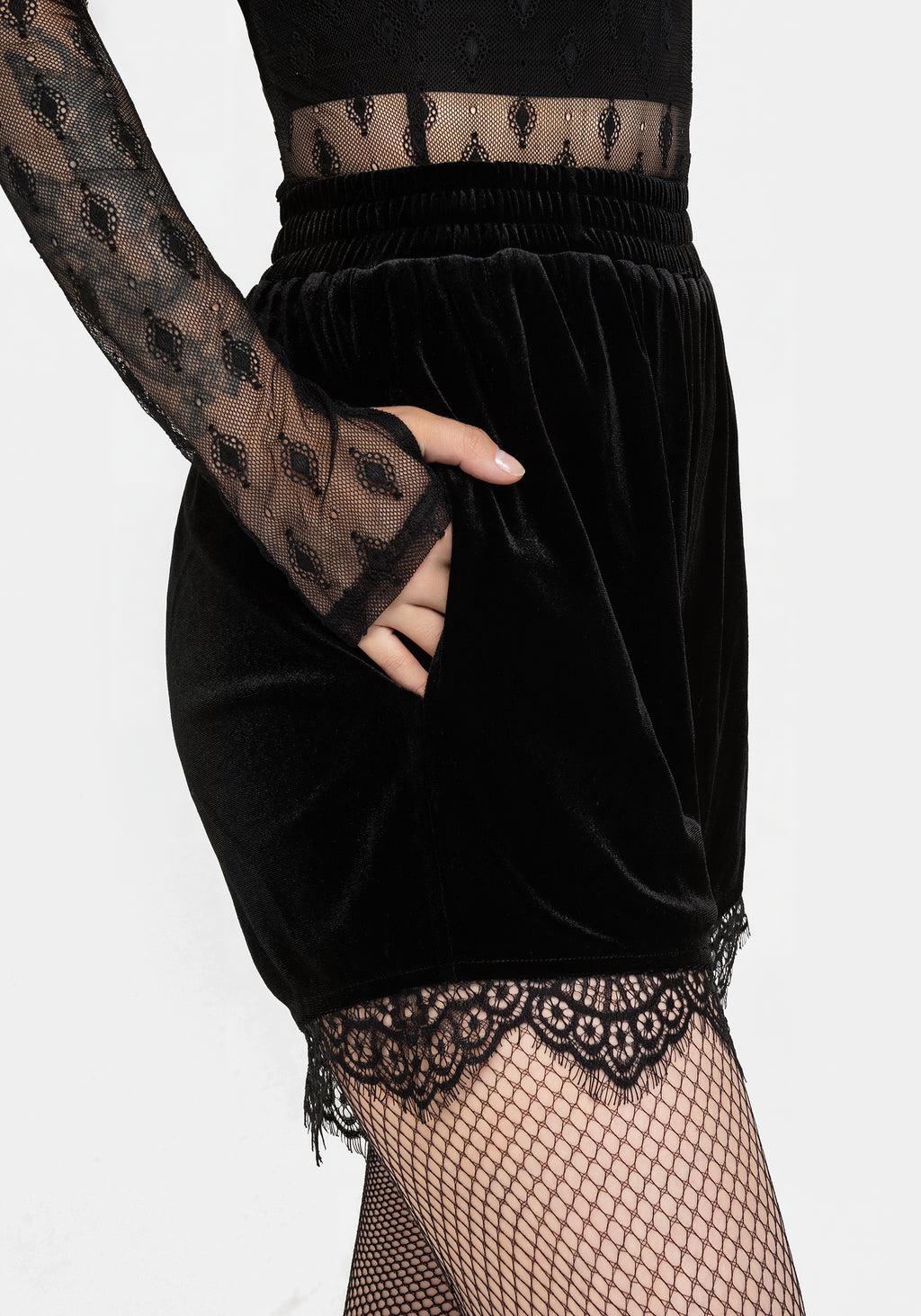 Spydre Lace Hem Velour Shorts Product Image