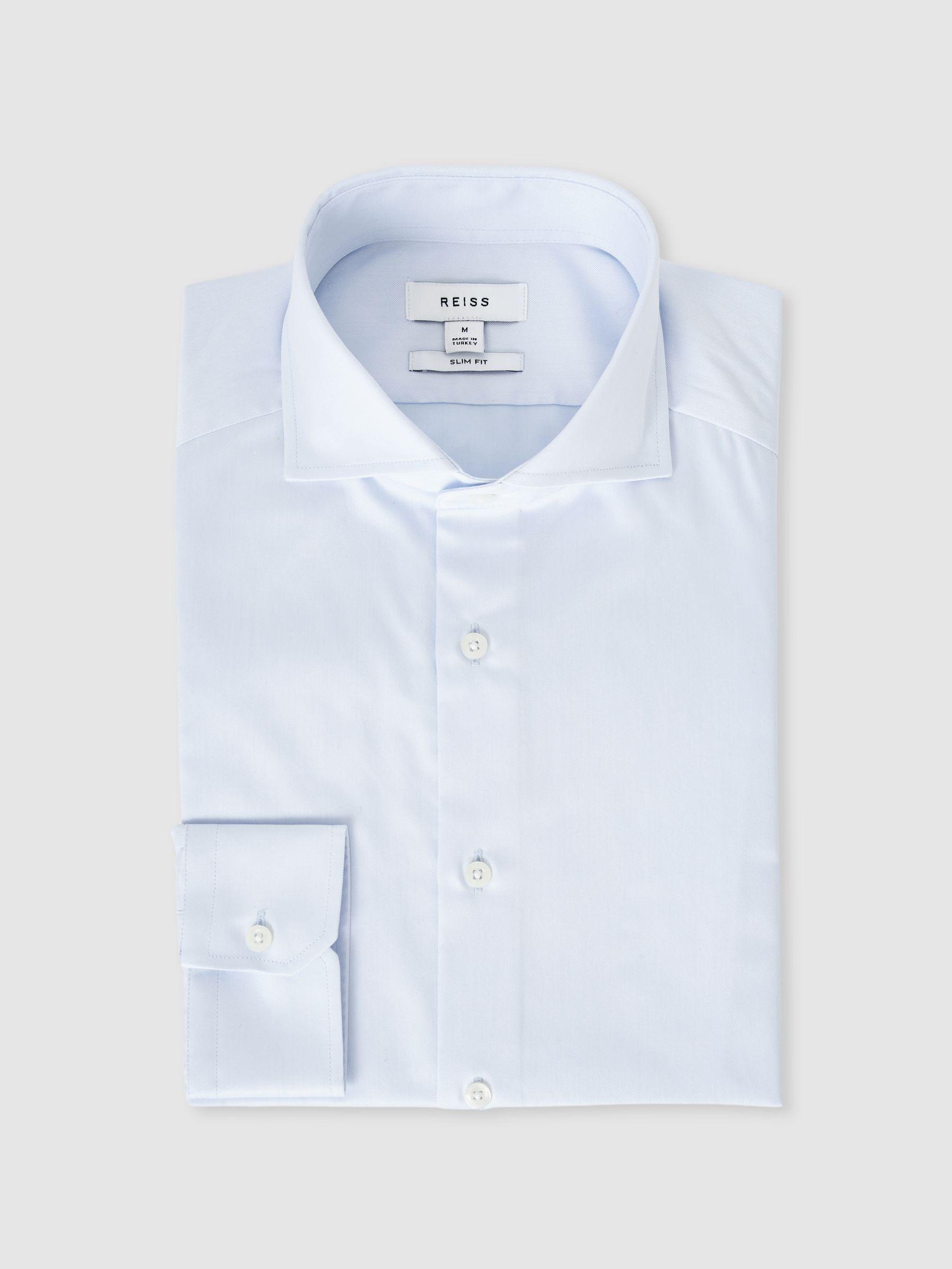 Slim Fit Two-Fold Cotton Shirt in Soft Blue Product Image