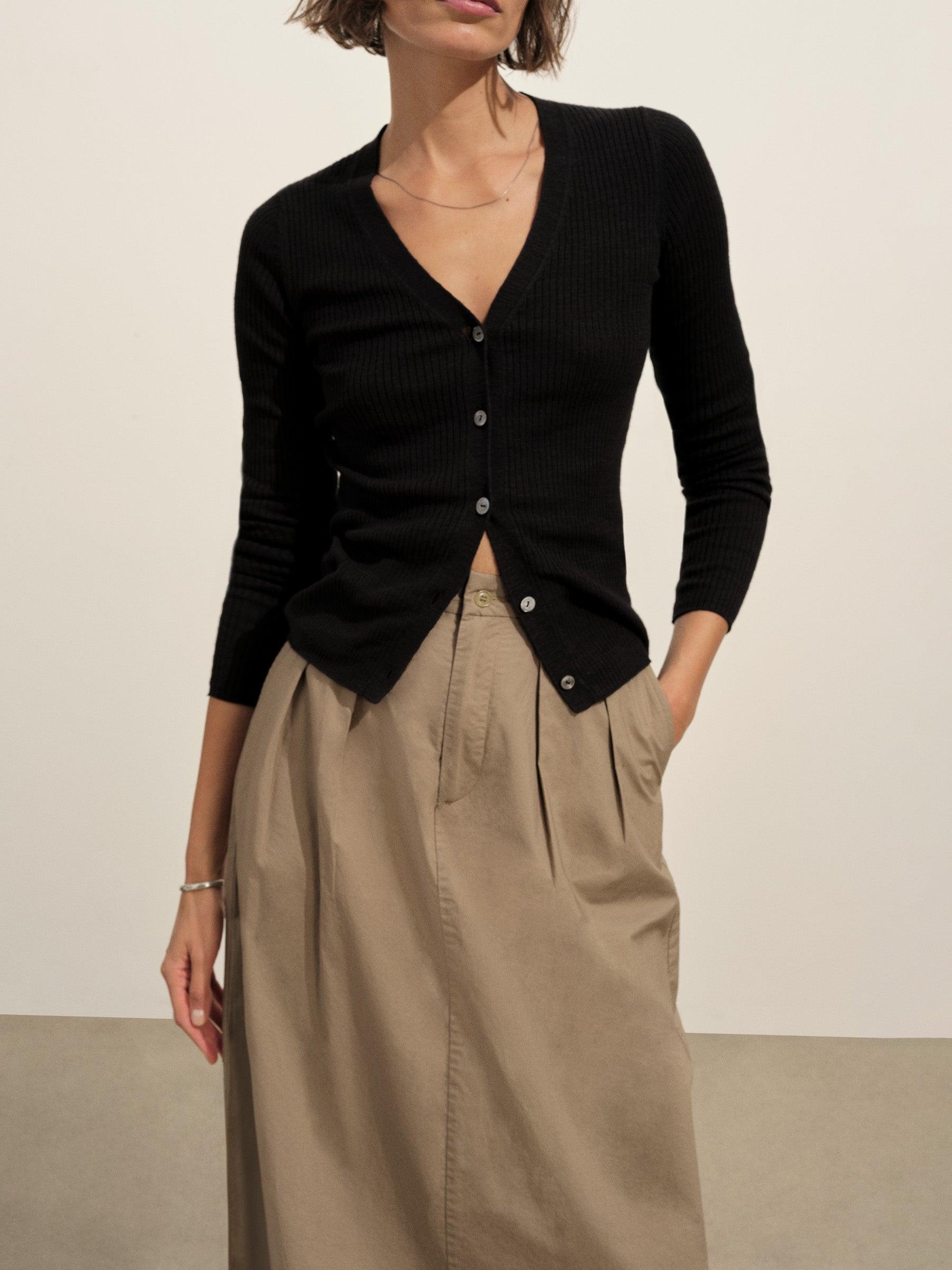 Black Coastal Linen Rib Cardigan Product Image