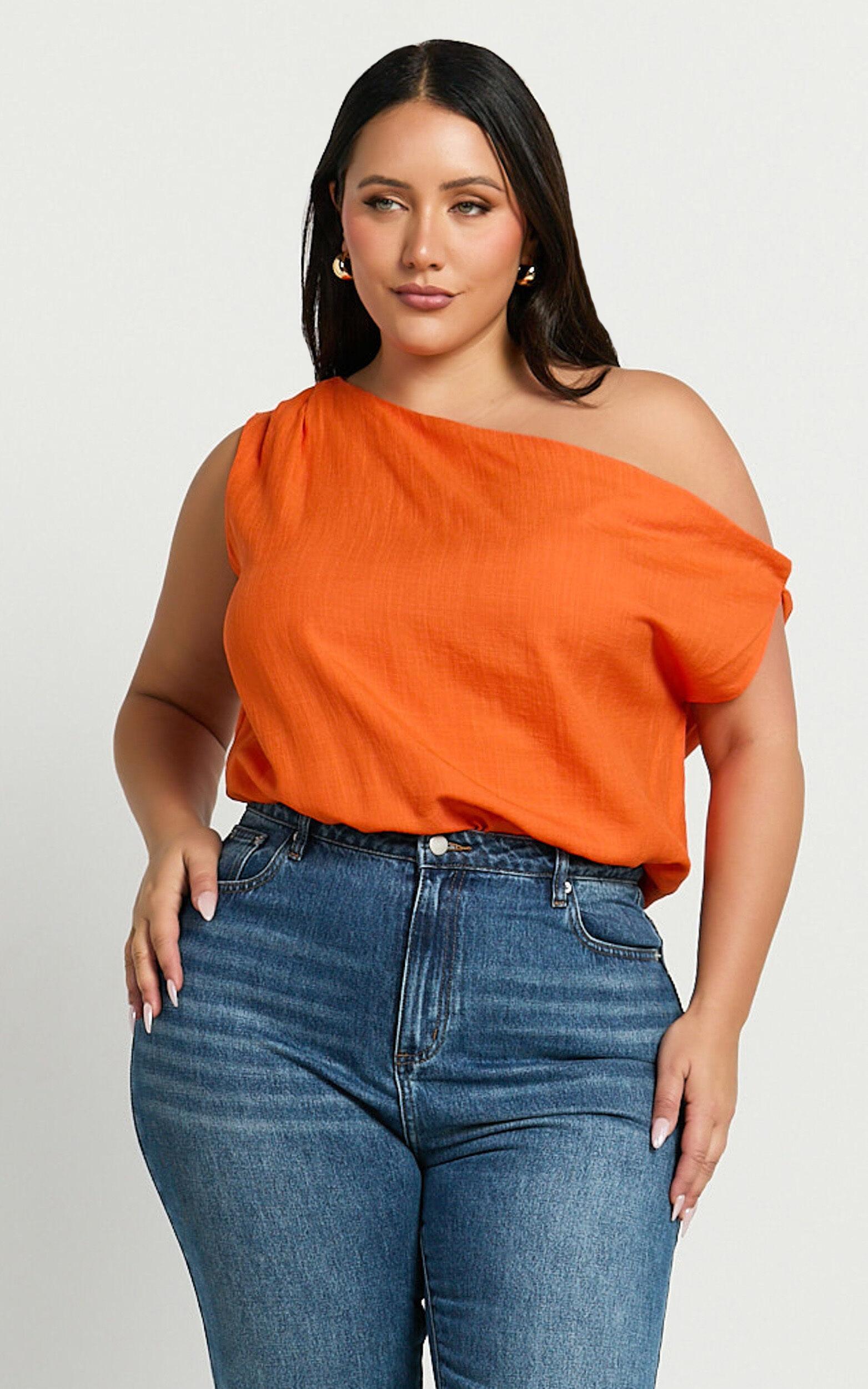 Mabel Bodysuit - Asymmetrical Neckline One Shoulder in Orange Product Image