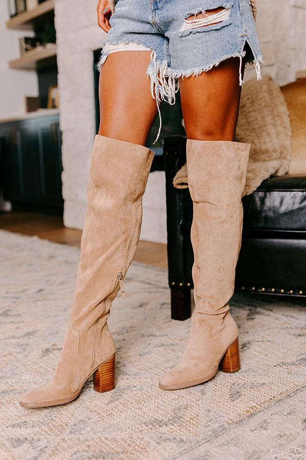 The Juliet Faux Suede Thigh High Boot in Iced Latte Product Image