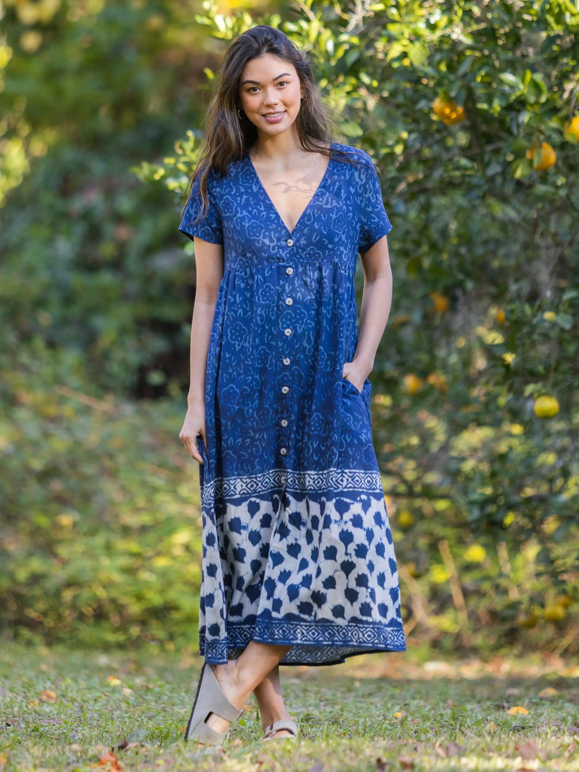Avery Midi Dress - Navy Shibori Tie-Dye Product Image