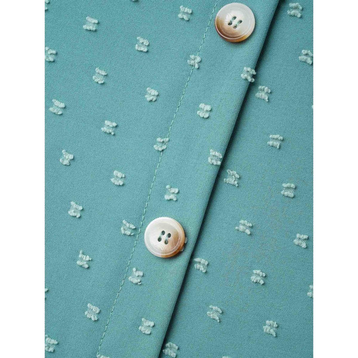 Plus Size Teal Back-Button Textured V-Neck Shirt Women Timeless Short sleeve V-neck Elegant Blouses BloomChic 28/5X Product Image