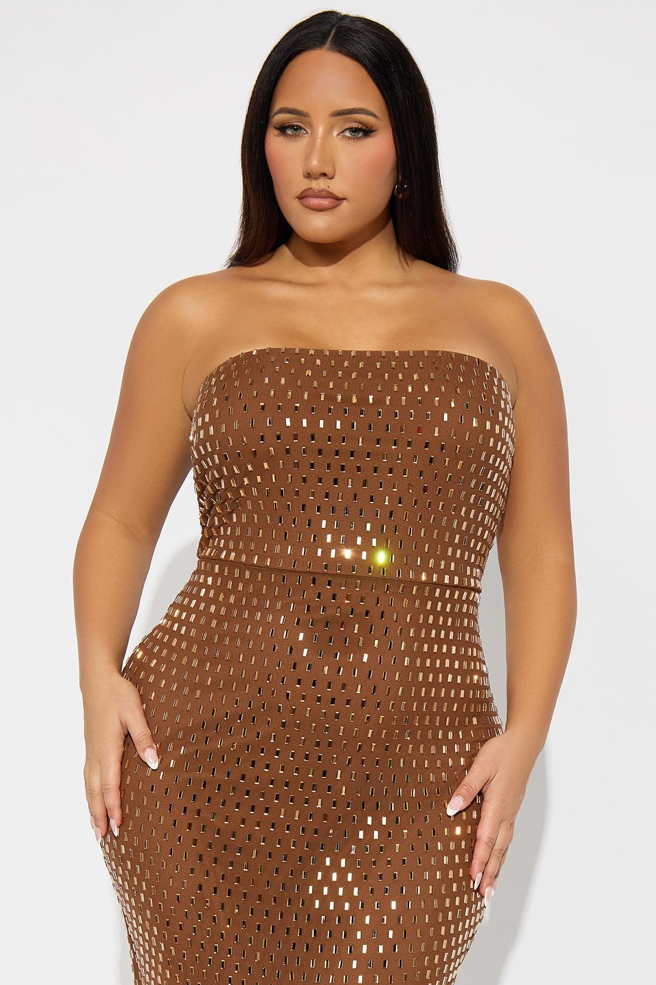 Maria Embellished Mesh Maxi Tube Dress - Brown Female Product Image