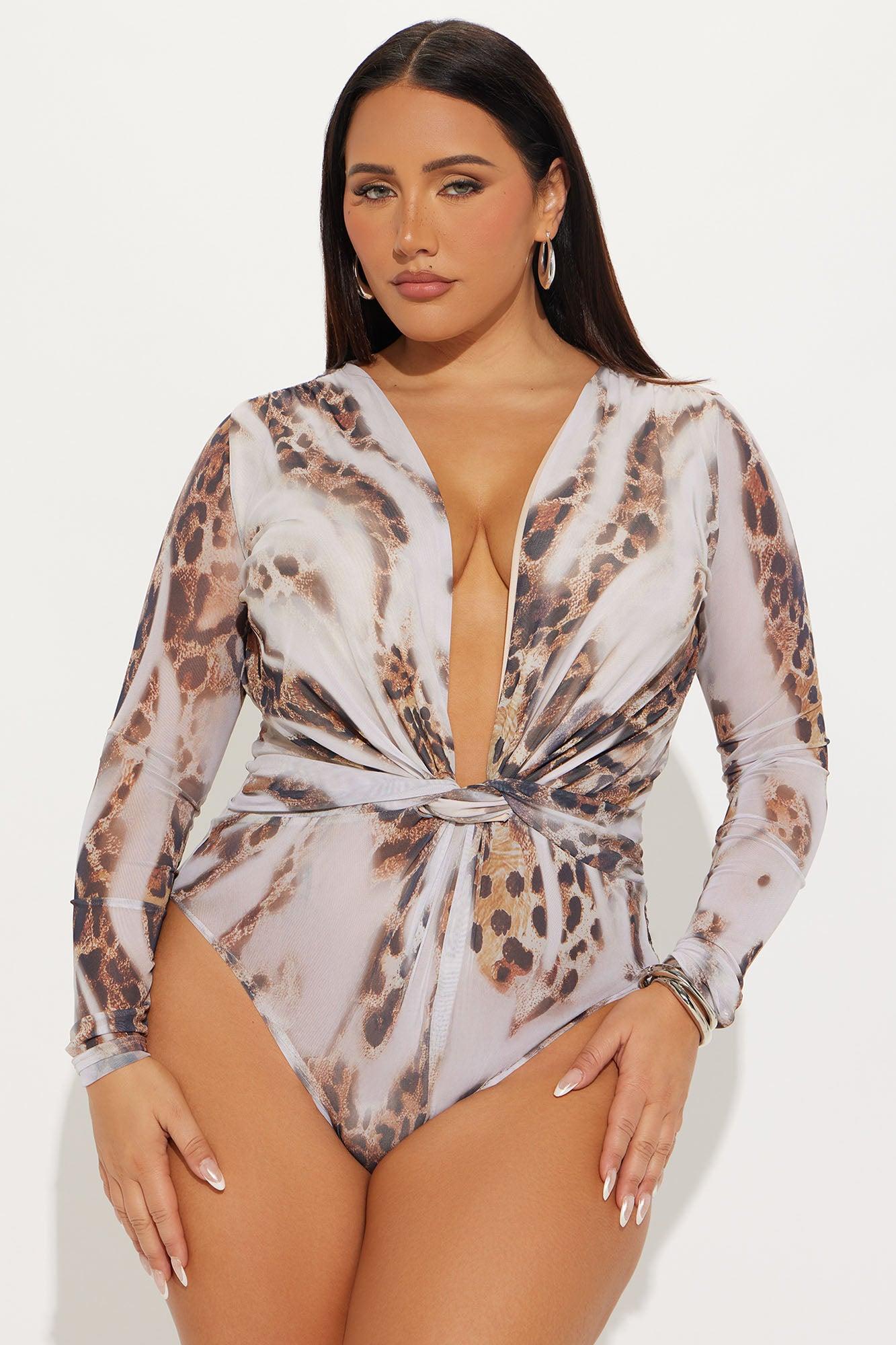 Savage Tension Mesh Long Sleeve Bodysuit - Leopard Product Image