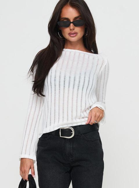 Tuppence Ribbed Long Sleeve Top White Product Image
