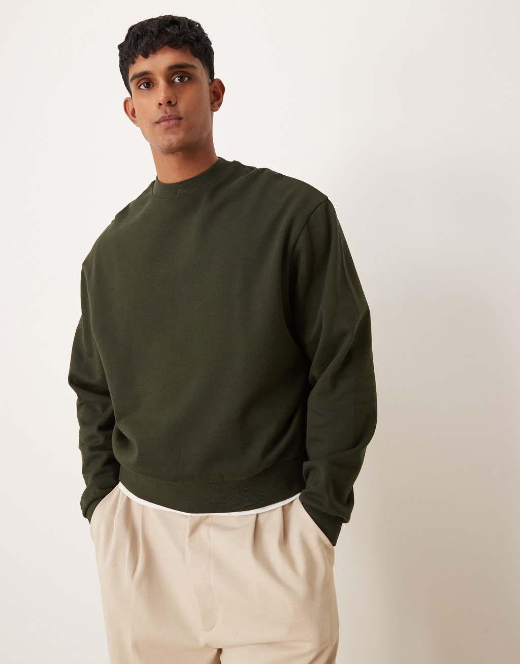 ASOS DESIGN essential boxy oversized sweatshirt in dark green Product Image
