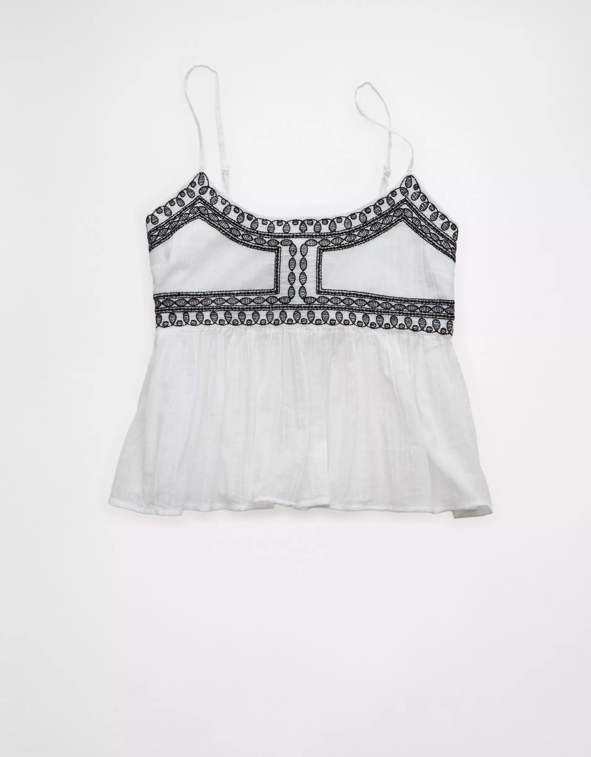 AE Embroidered Babydoll Tank Top Product Image