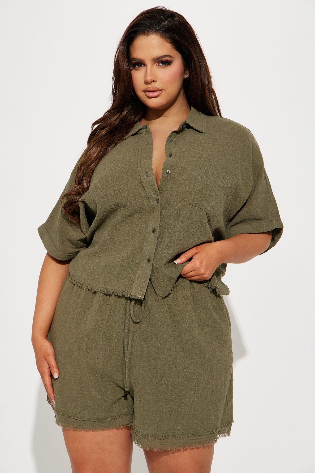 Easy Breezy Linen Short Set - Olive Product Image