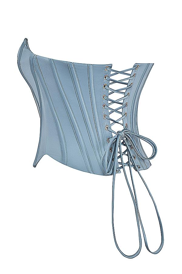 Nastassia  cool blue embellished satin corset Product Image