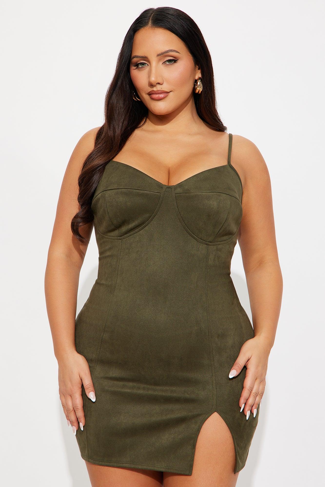 Savy Suede Mini Dress - Olive Female Product Image