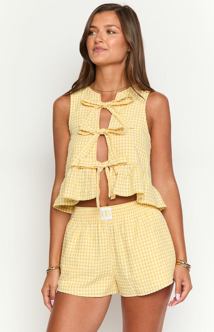 Baxter Yellow Gingham Shorts Girls Product Image