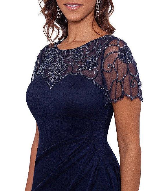 Xscape Illusion Boat Neck Short Sleeve Gown Product Image