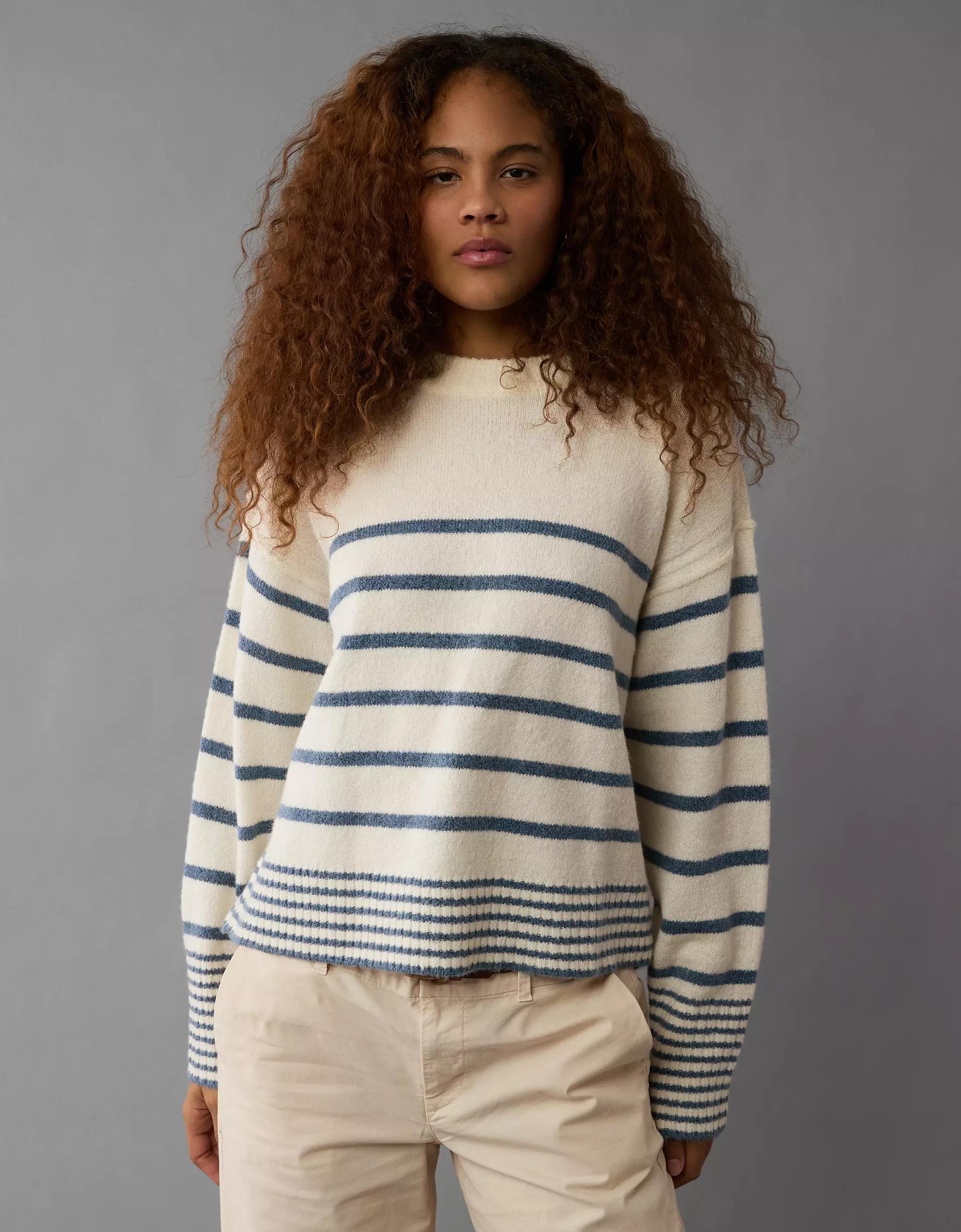 AE Whoa So Soft Striped Crew Neck Sweater Product Image