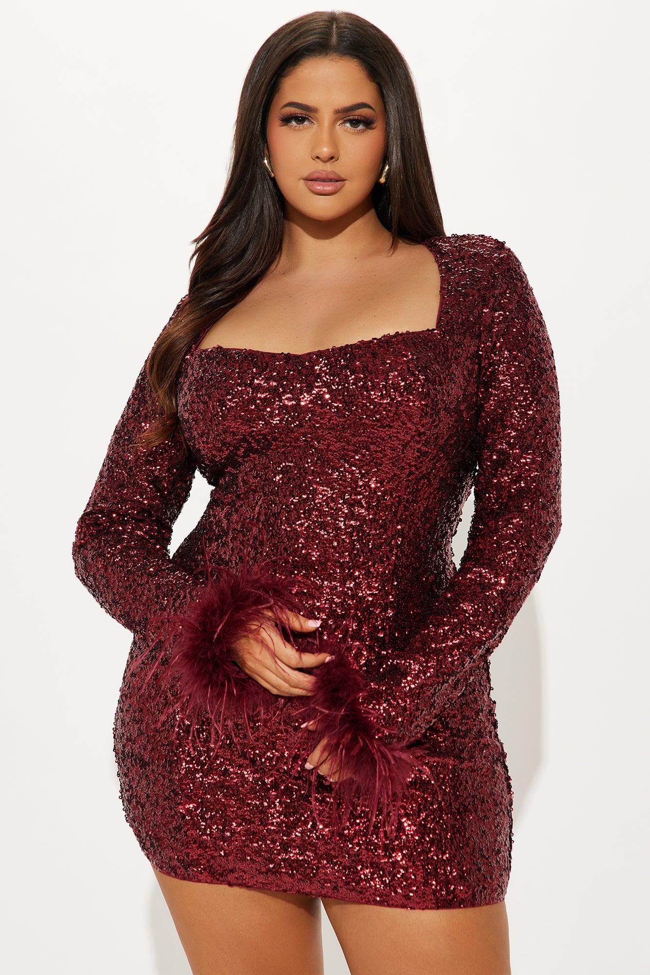 Snowflake Sequin Mini Dress - Wine Product Image