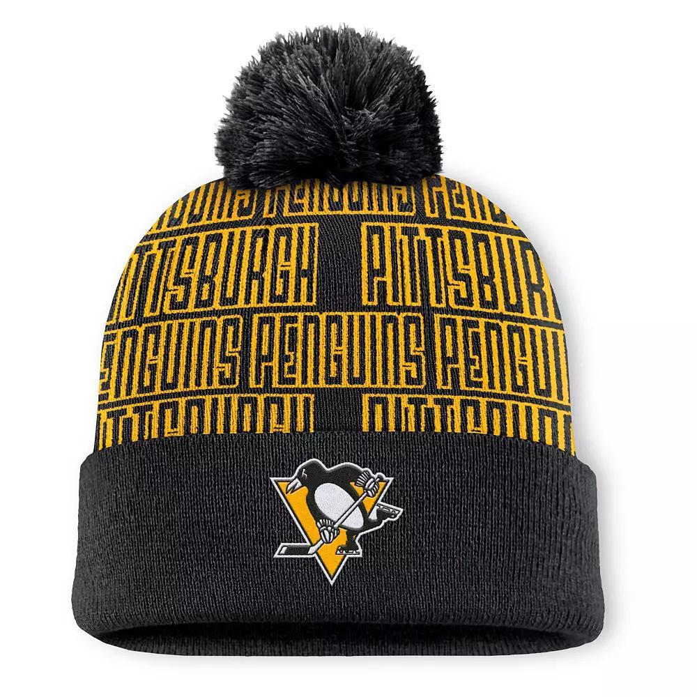 Men's Fanatics Black Pittsburgh Penguins Fundamental Empty Net Cuffed Knit Hat with Pom Product Image